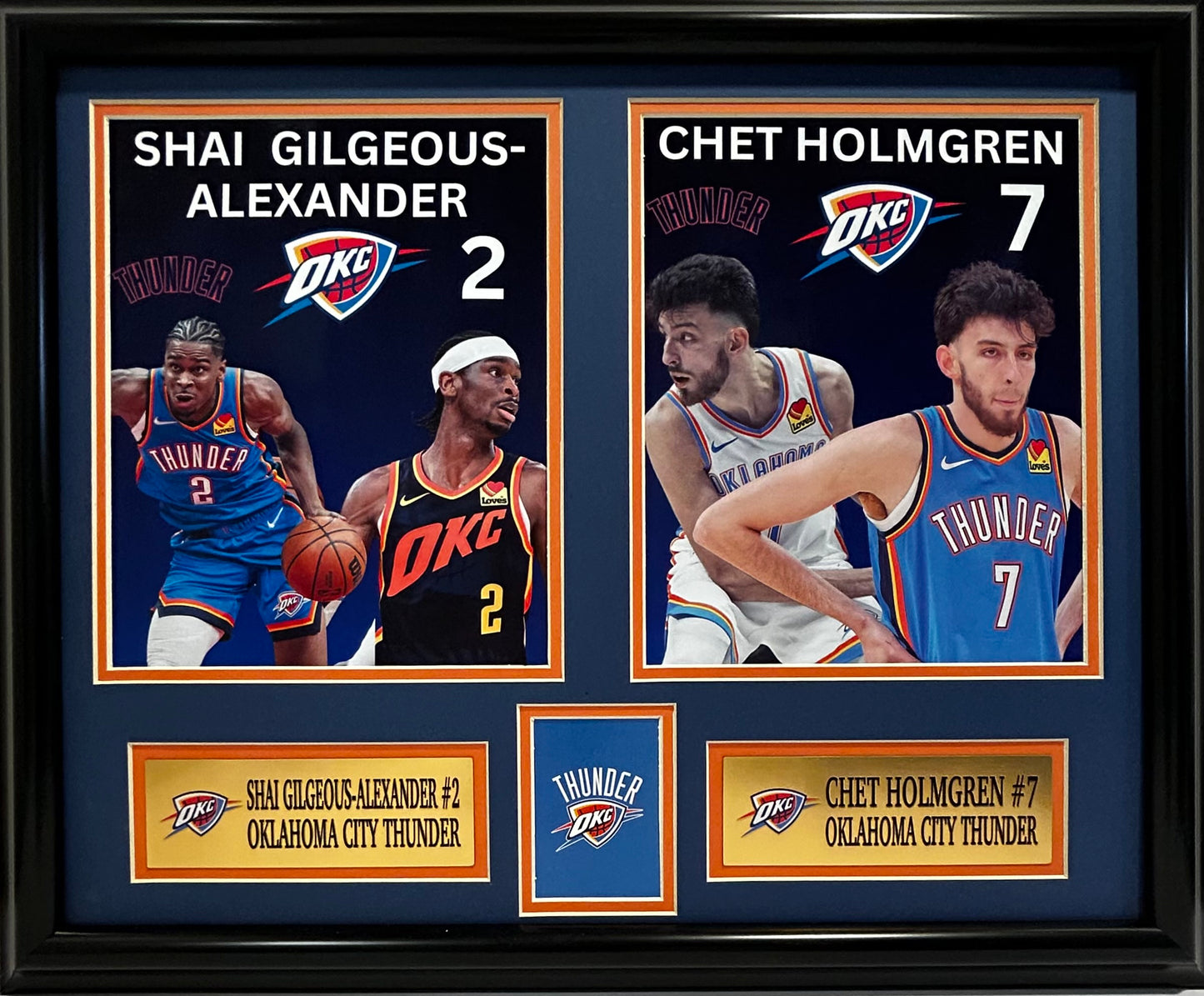 OKLAHOMA CITY THUNDER SHAI GILGEROUS ALEXANDER/CHET HOLMGREN 16X20 DOUBLE MATTED PHOTOS FRAMED