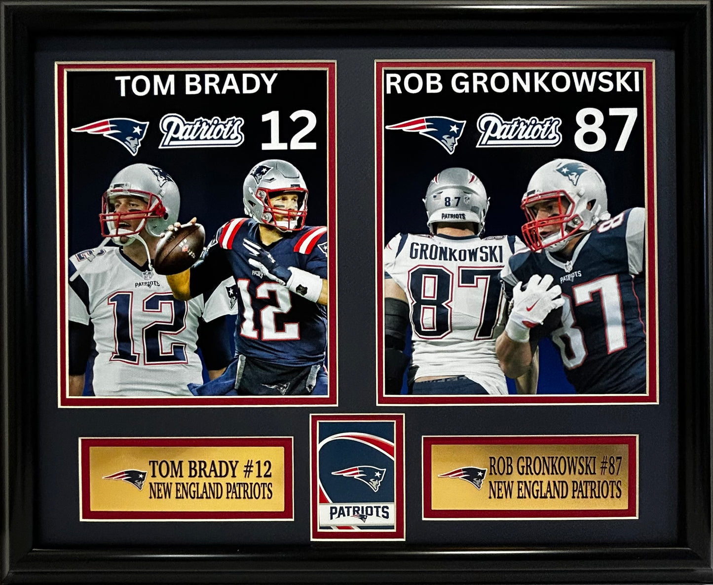 NEW ENGLAND PATRIOTS TOM BRADY/ROB GRONKOWSKI 16X20 DOUBLE MATTED PHOTOS FRAMED