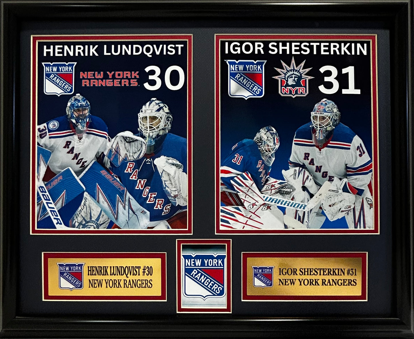 NEW YORK RANGERS HENRIK LUNDQVIST/IGOR SHESTERKIN 16X20 DOUBLE MATTED PHOTOS FRAMED