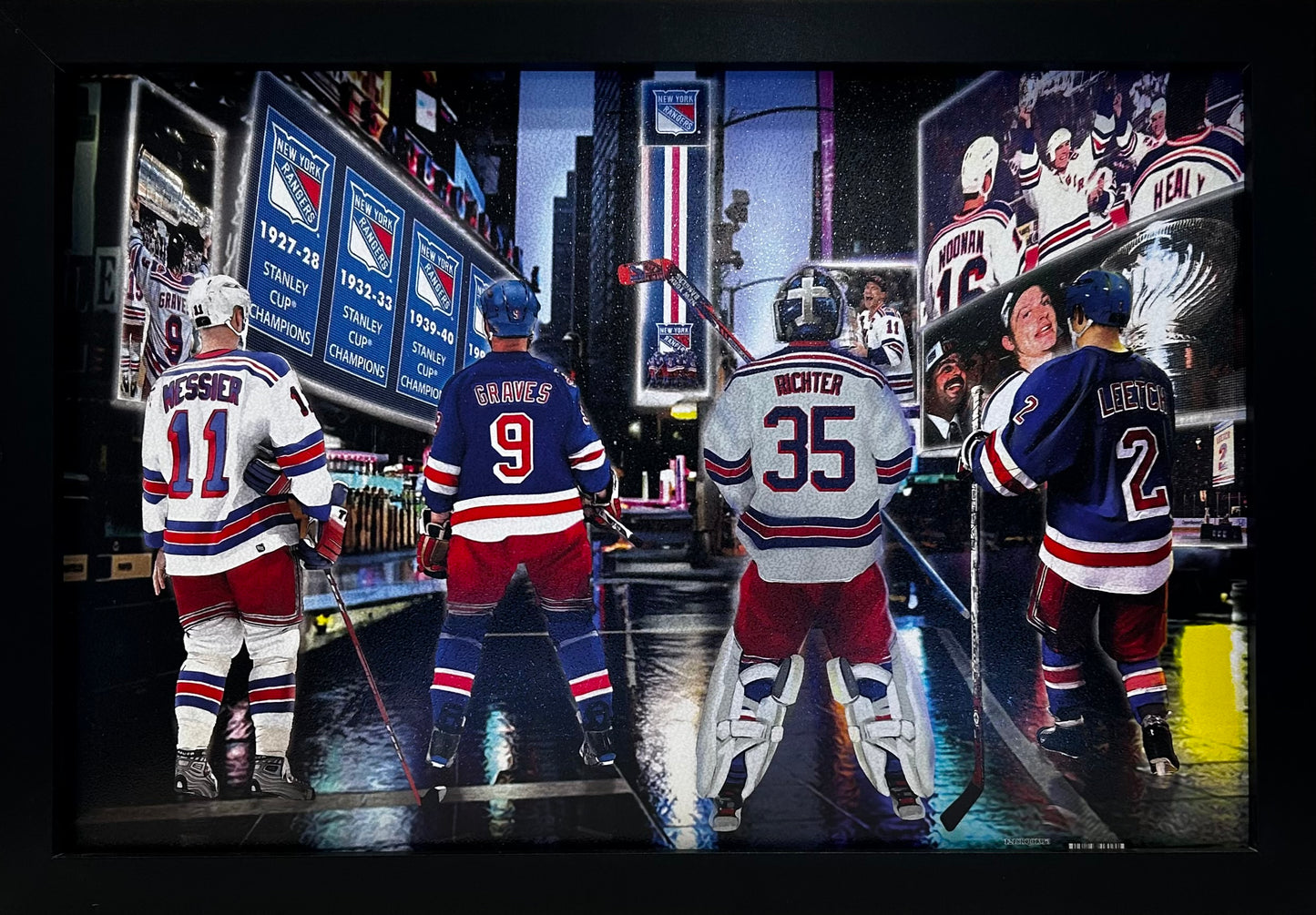 NEW YORK RANGERS CORE OF 94 MESSIER,LEETCH,GRAVES,RICHTER 12X18 FRAMED ARTWORK PRINT