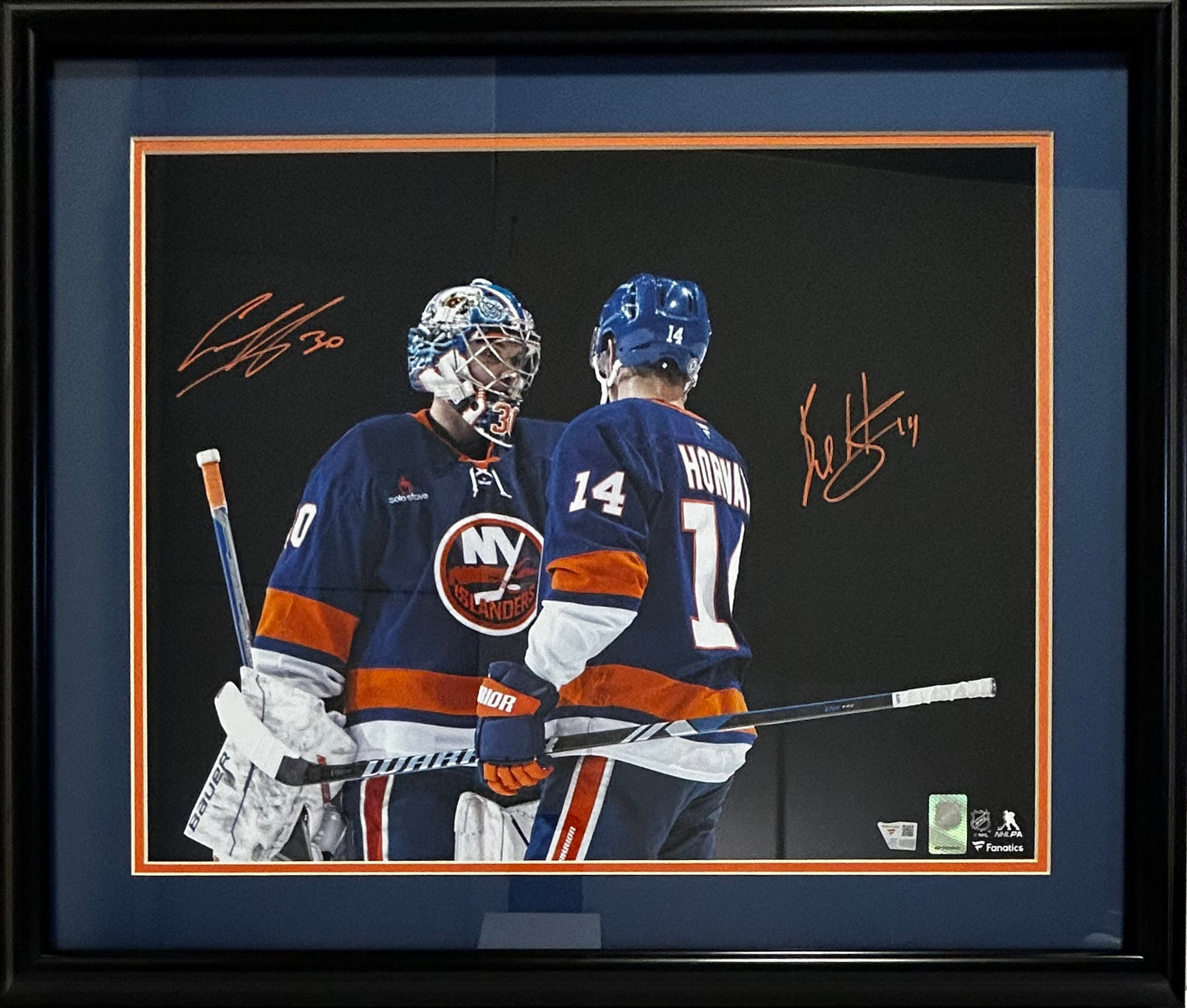 NEW YORK ISLANDERS ILYA SOROKIN/BO HORVAT SIGNED 16X20 DOUBLE MATTED AND FRAMED 20X24CERTIFIED FANATICS
