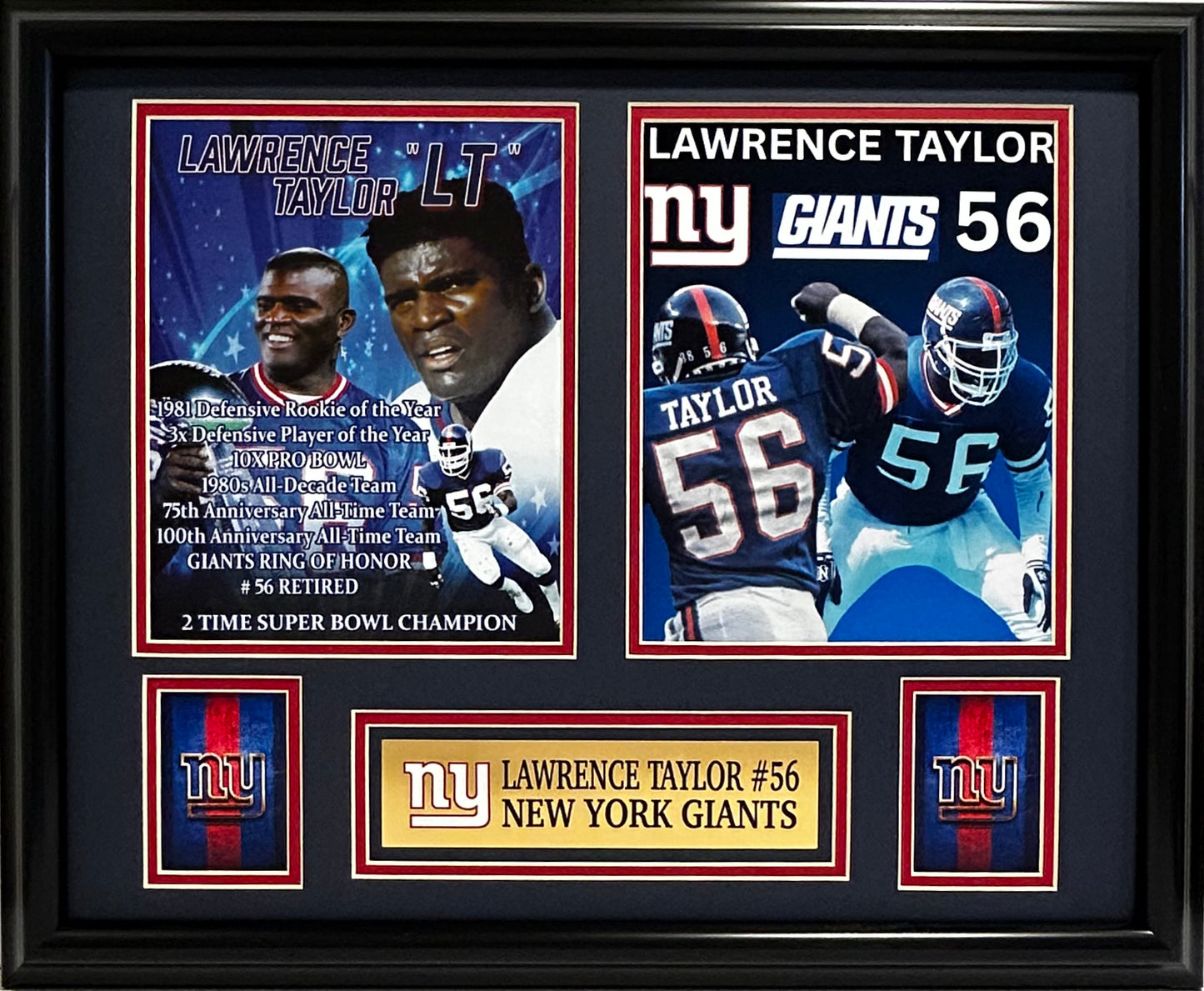 NEW YORK GIANTS LAWRENCE TAYLOR CAREER STATS 16X20 DOUBLE PHOTO DOUBLE MAT WITH PLATES