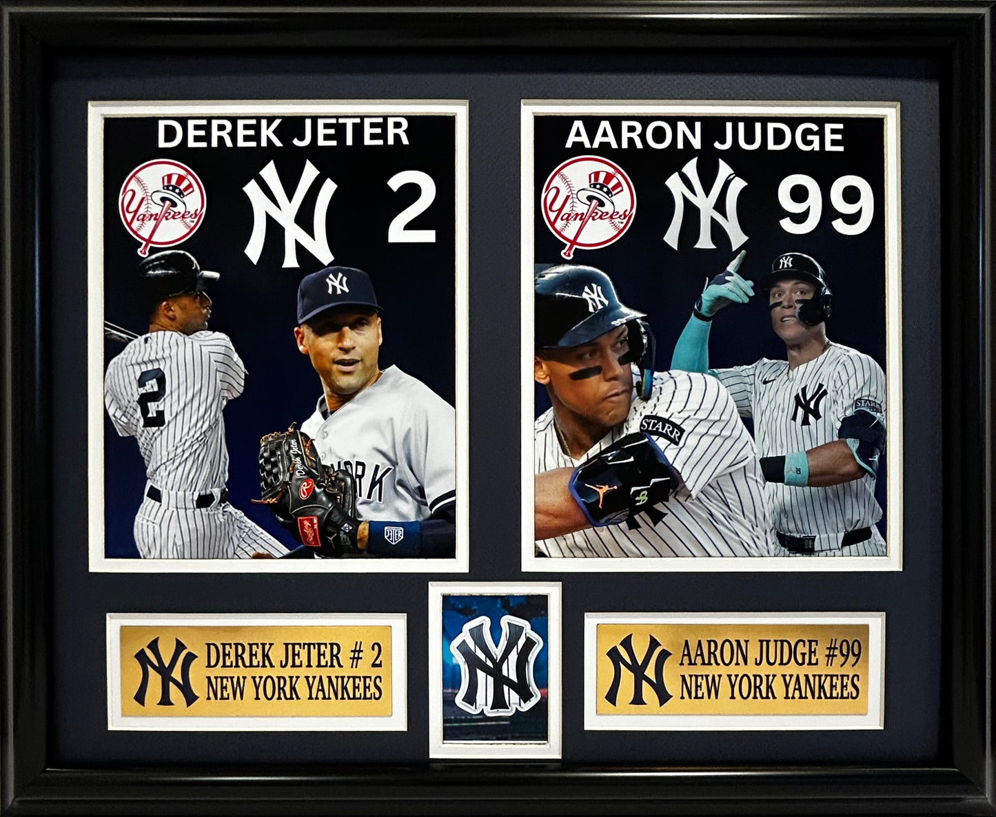 NEW YORK YANKEES DEREK JETER/AARON JUDGE 16X20 DOUBLE MATTED PHOTOS AND FRAMED