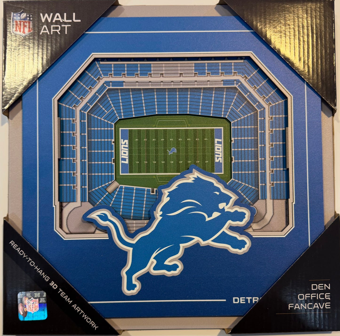 DETROIT LIONS 12X12 LASER CUT STADIUM WOOD SIGN