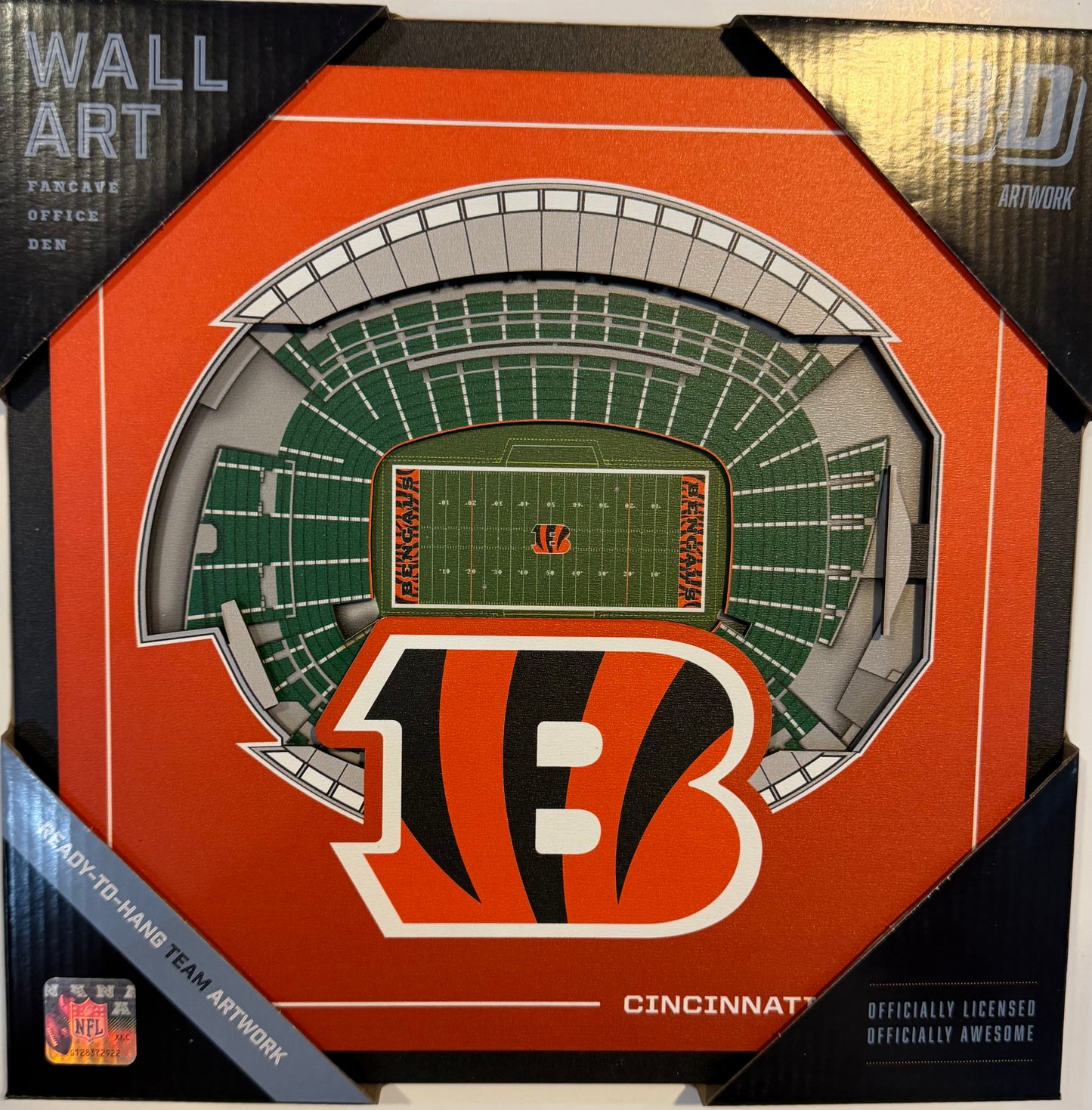 CINNCINATI BENGALS 12X12 LASER CUT STADIUM WOOD SIGN