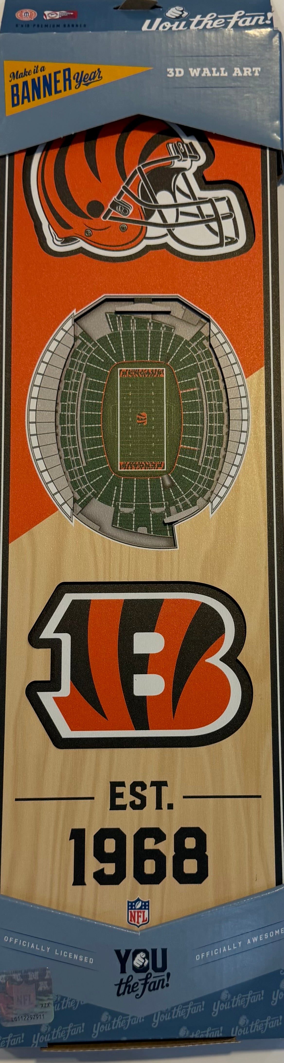 CINNCINATI BENGALS 12X24 LASER CUT HELMET LOGO STADIUM WOOD SIGN