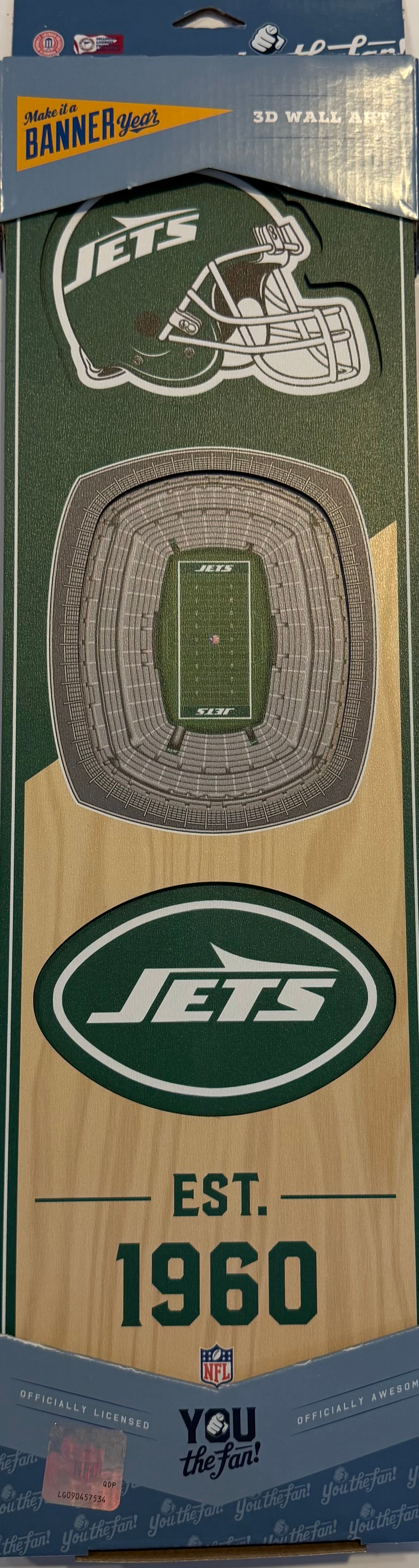 NEW YORK JETS 12X24 LASER CUT HELMET LOGO STADIUM WOOD SIGN