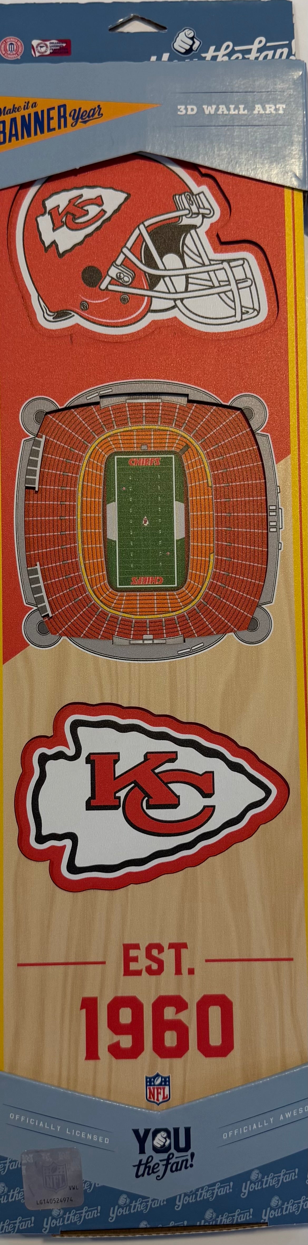 KANSAS CITY CHIEFS 12X24 LASER CUT HELMET LOGO STADIUM WOOD SIGN