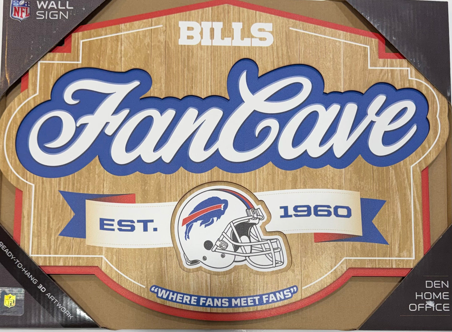BUFFALO BILLS 12.5X17 LASER CUT FANCAVE AND LOGO WOOD SIGN