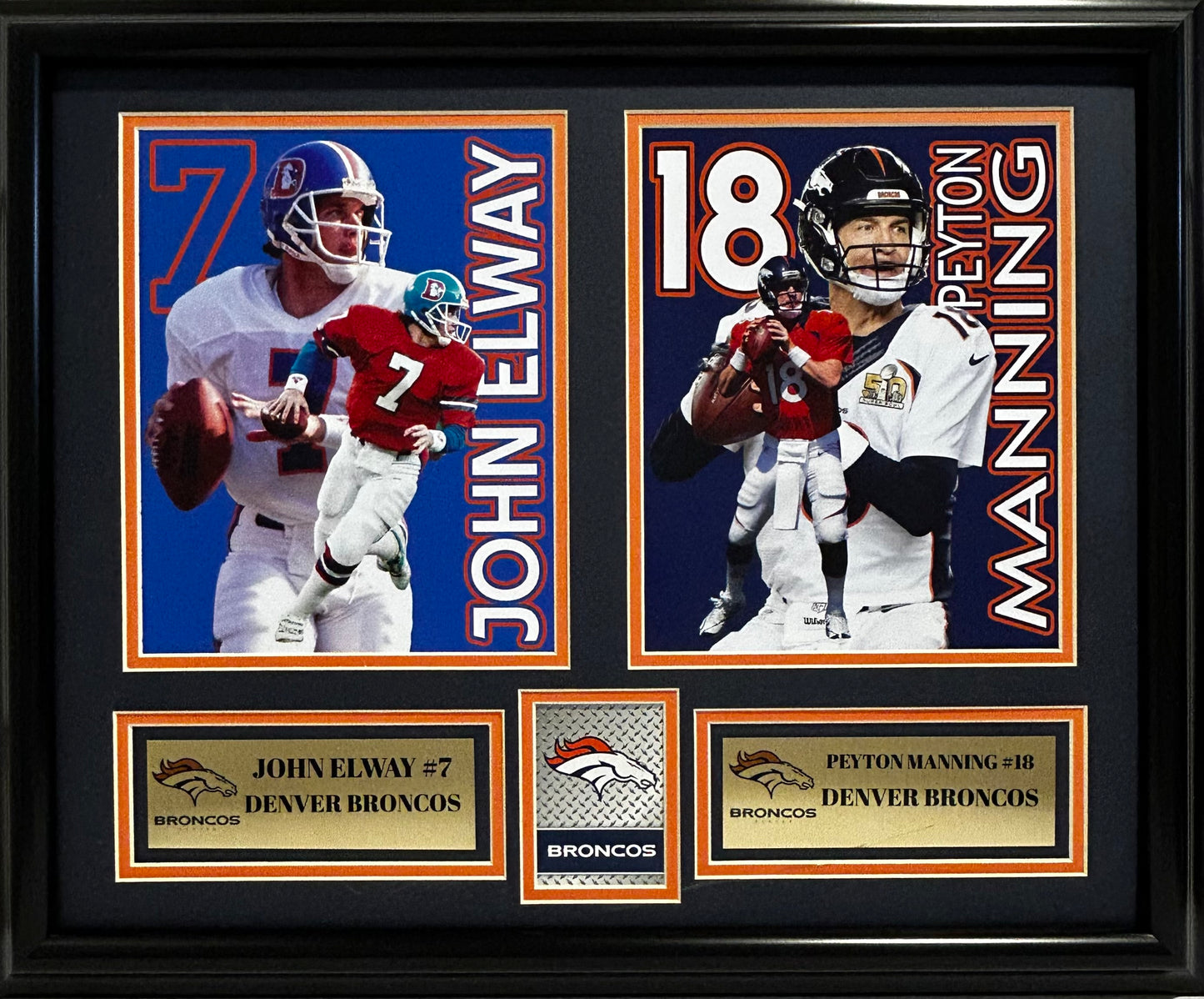 DENVER BRONCOS JOHN ELWAY/PEYTON MANNING 16X20 PHOTO DOUBLE MAT WITH FRAME