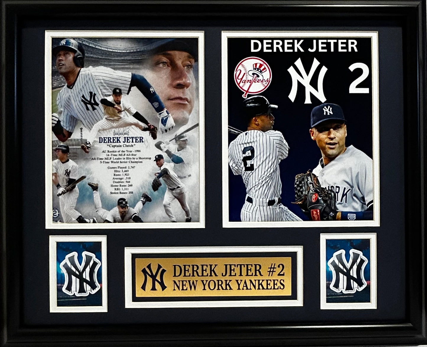 NEW YORK YANKEES DEREK JETER CAREER STATS 16X20 DOUBLE PHOTO WITH PLATE FRAMED