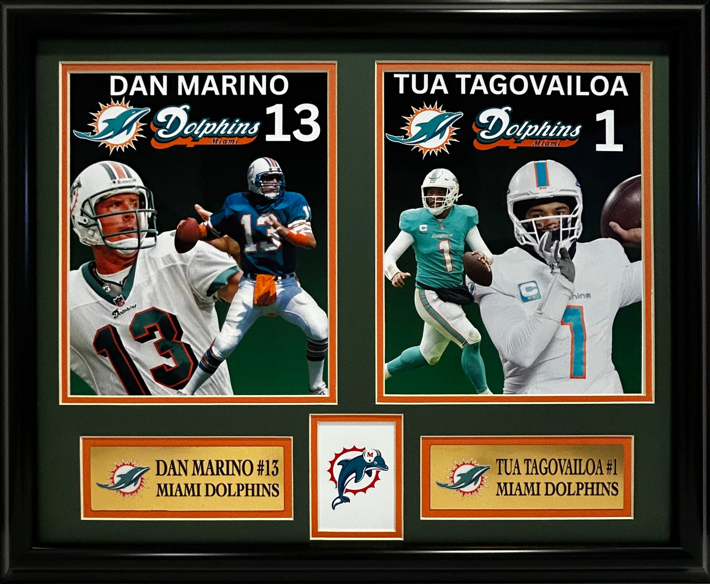 MIAMI DOLPHINS DAN MARINO/TUA TAGOVAILOA 16X20 DOUBLE MATTED PHOTOS AND FRAMED