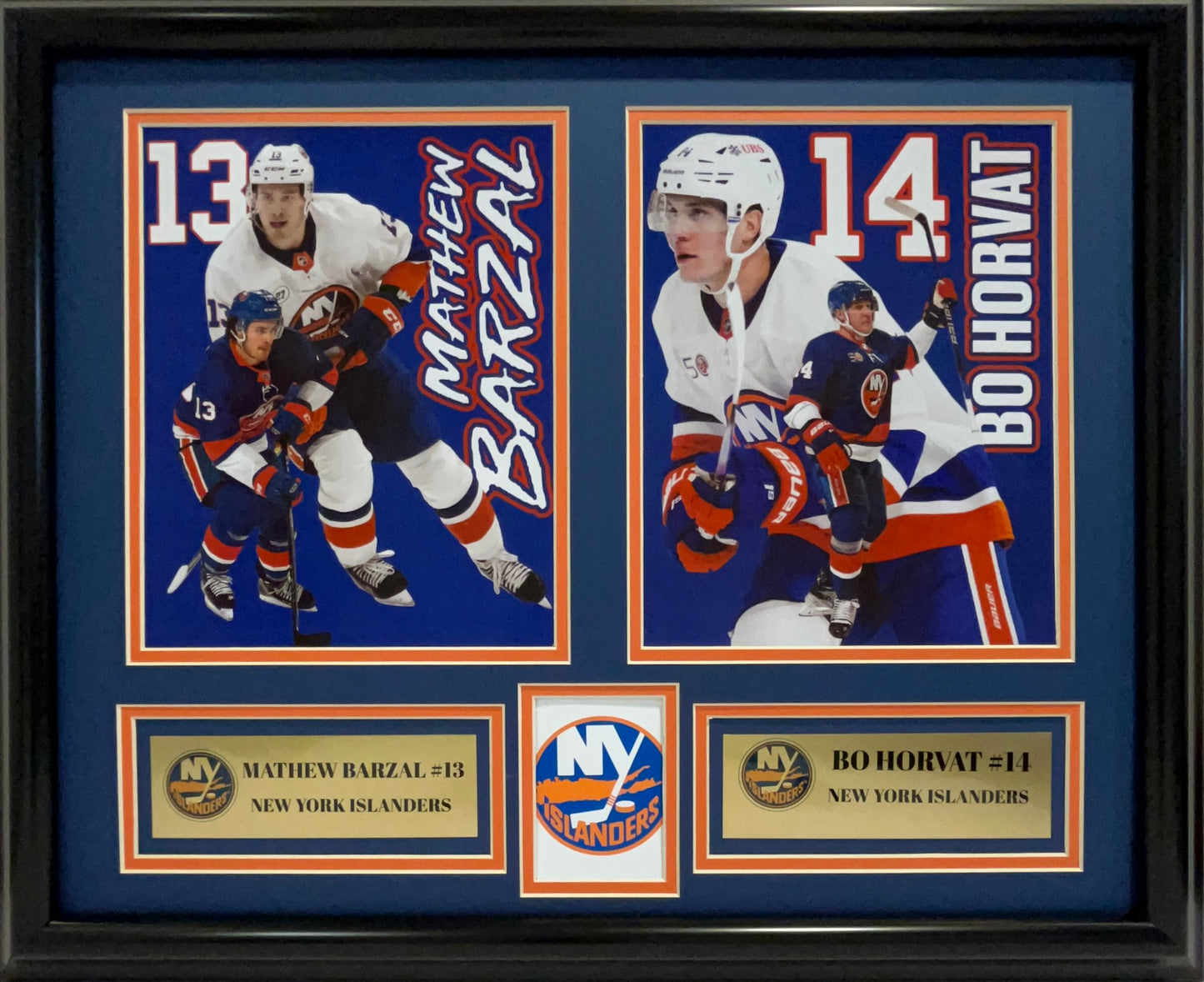 NEW YORK ISLANDERS MATHEW BARZAL/BO HORVAT 16X20 DOUBLE MATTED PHOTOS FRAMED
