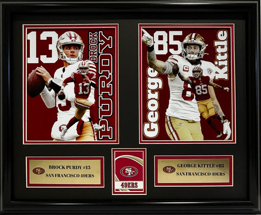SAN FRANCISCO 49ERS BROCK PURDY/GEORGE KITTLE 16X20 DOUBLE MATTED PHOTOS FRAMED