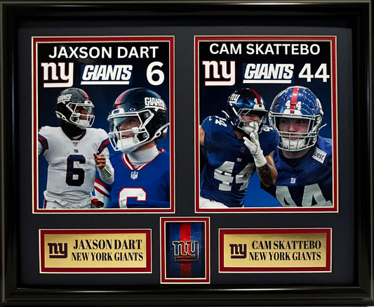 NEW YORK GIANTS JAXSON DART/CAM SKATTEBO 16X20 DOUBLE MATTED PHOTOS FRAMED