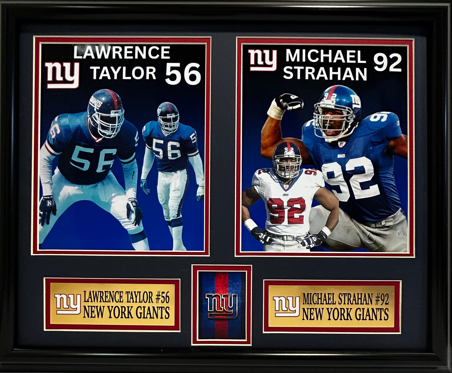 NEW YORK GIANTS LAWRENCE TAYLOR/MICHAEL STRAHAN 16X20 DOUBLE MATTED PHOTOS FRAMED