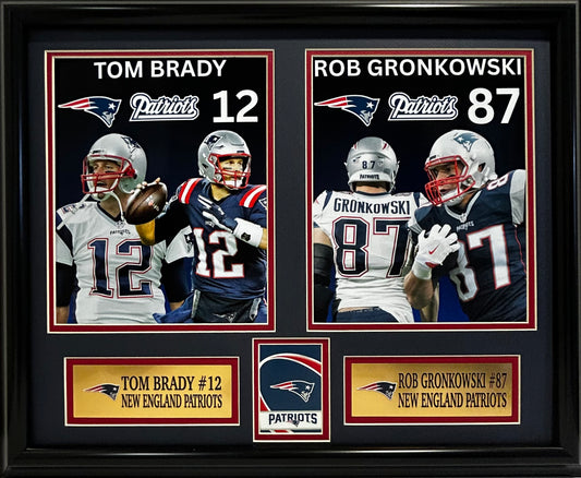 NEW ENGLAND PATRIOTS TOM BRADY/ROB GRONKOWSKI 16X20 DOUBLE MATTED PHOTOS FRAMED