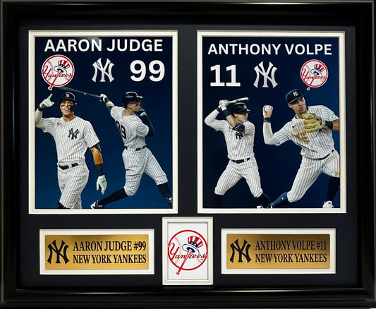 NEW YORK YANKEES AARON JUDGE/ANTHONY VOLPE 16X20 DOUBLE MATTED PHOTOS FRAMED