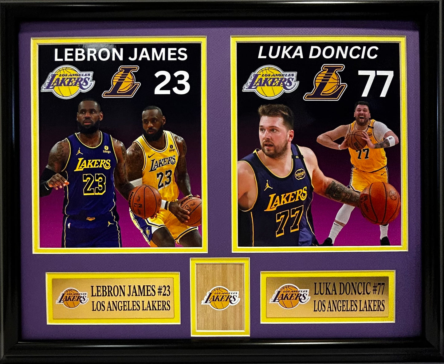 LOS ANGELES LAKERS LEBRON JAMES/LUKA DONCIC 16X20 DOUBLE MATTED PHOTOS FRAMED