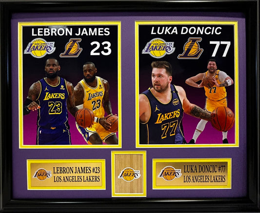 LOS ANGELES LAKERS LEBRON JAMES/LUKA DONCIC 16X20 DOUBLE MATTED PHOTOS FRAMED