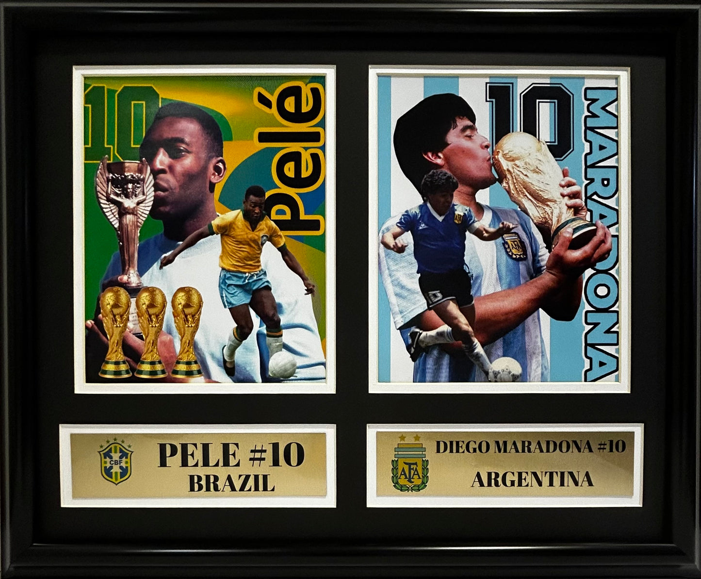 SOCCER PELE/MARADONA 16X20 DOUBLE MATTED PHOTOS FRAMED