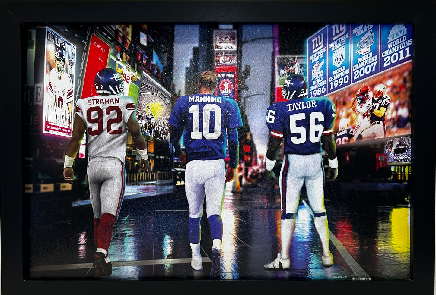 NY Giants Greats Strahan,Manning,Taylor 12x18 framed artwork print