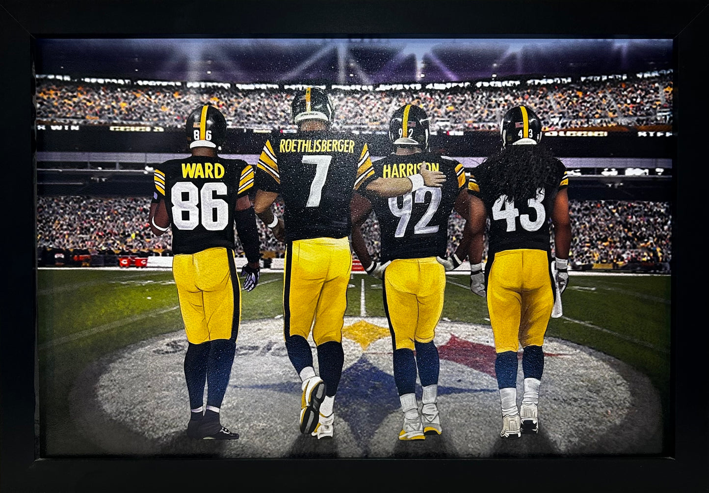 Pittsburgh Steelers Greats Ward,Polomalu,Roethlisberger,Harrison 12x18 framed artwork print