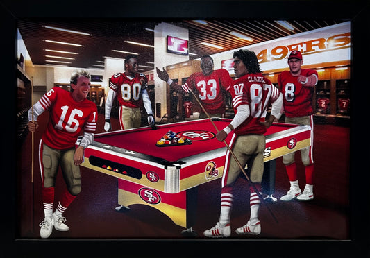 SAN FRANCISCO 49ERS LOCKEROOM MONTANA,CRAIG,RICE,YOUNG CLARKE 12X18 FRAMED ARTWORK PRINT