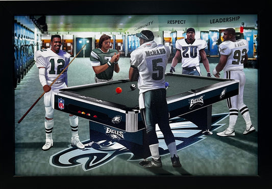 PHILADELPHIA EAGLES LOCKEROOM CUNNINGHAM,WHITE,MCNABB,JAWORSKI,DAWKINS 12X18 FRAMED ARTWORK PRINT