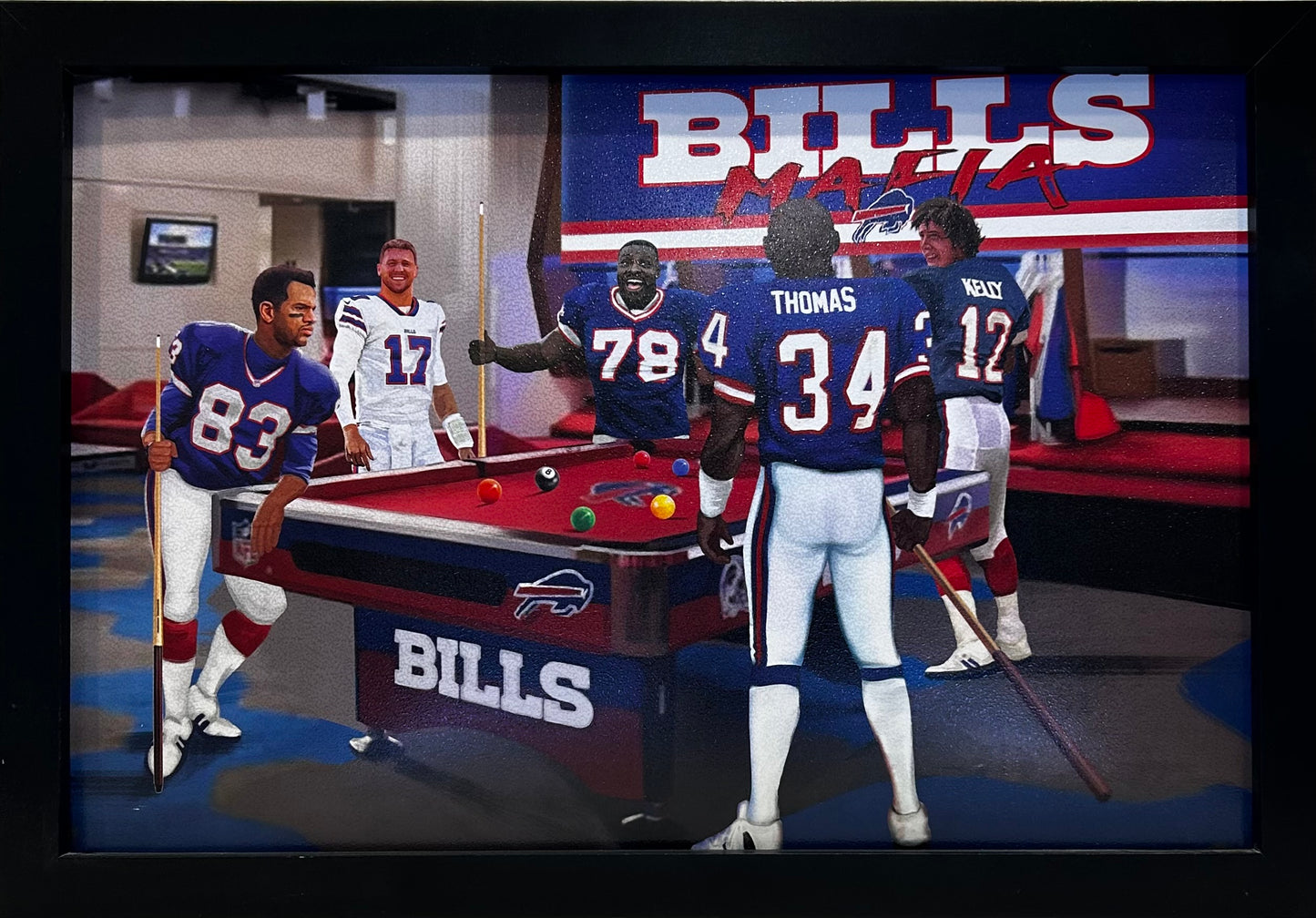 BUFFALO  BILLS LOCKEROOM KELLY,REED,THOMAS,ALLEN,SMITH 12X18 FRAMED ARTWORK PRINT