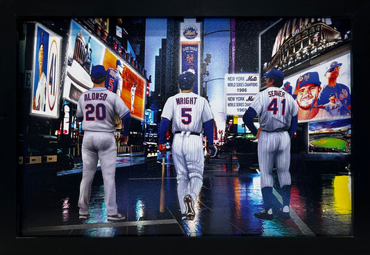 NEW YORK METS TIMESQUARE ALONSO,WRIGHT,SEAVER 12X18 FRAMED ARTWORK PRINT