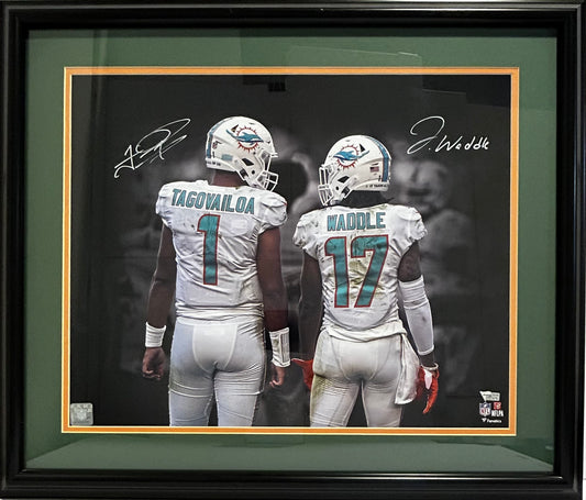 MIAMI DOLPHINS 16X20 SIGNED TUA/WADDLE 20X24 DOUBLE MATTED AND FRAMED CERTIFIED FANATICS