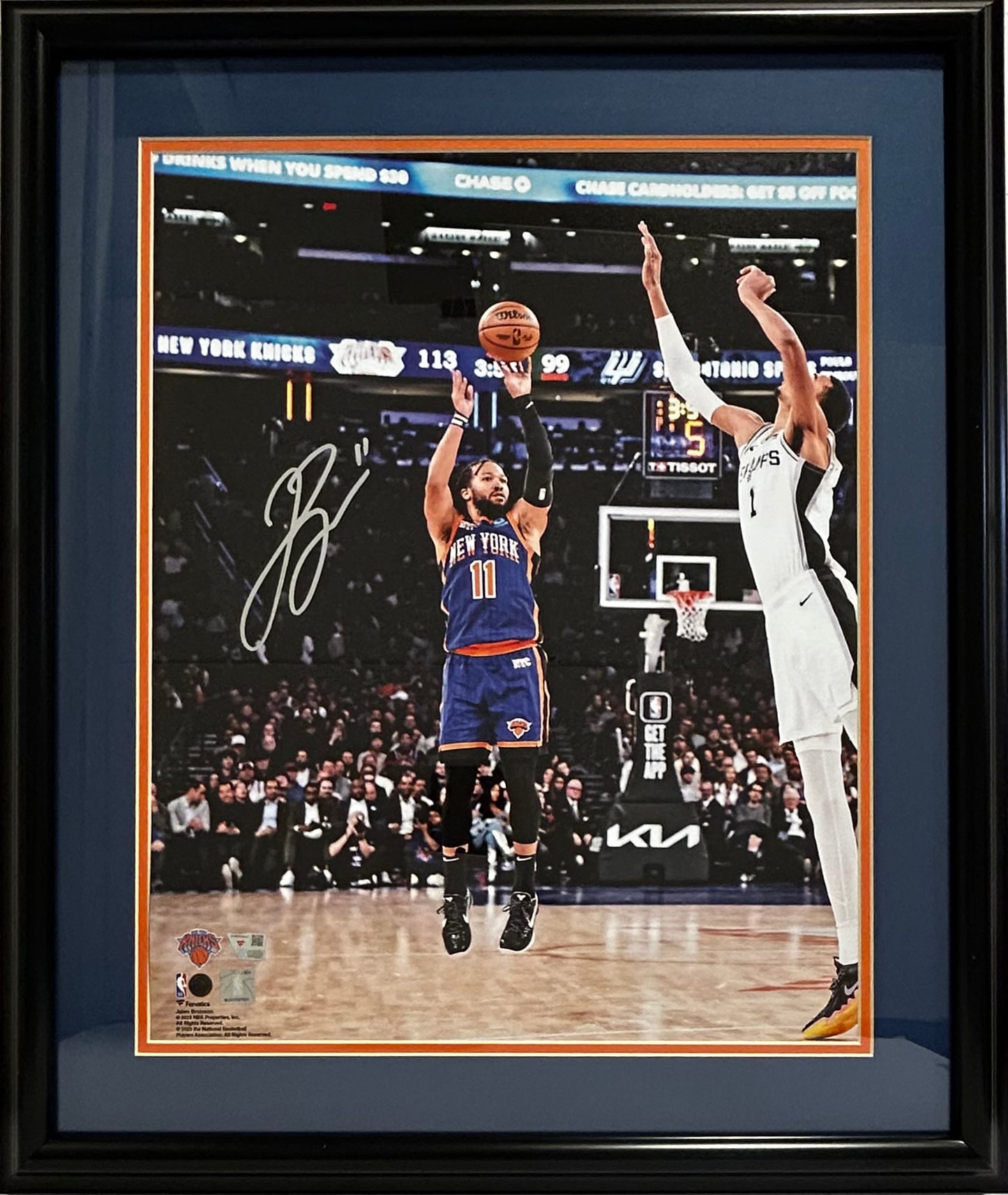 NEW YORK KNICKS JALEN BRUNSON SIGNED 16X20 PHOTO DOUBLE MATTED AND FRAMED 20X24 CERTIFIED FANATICS
