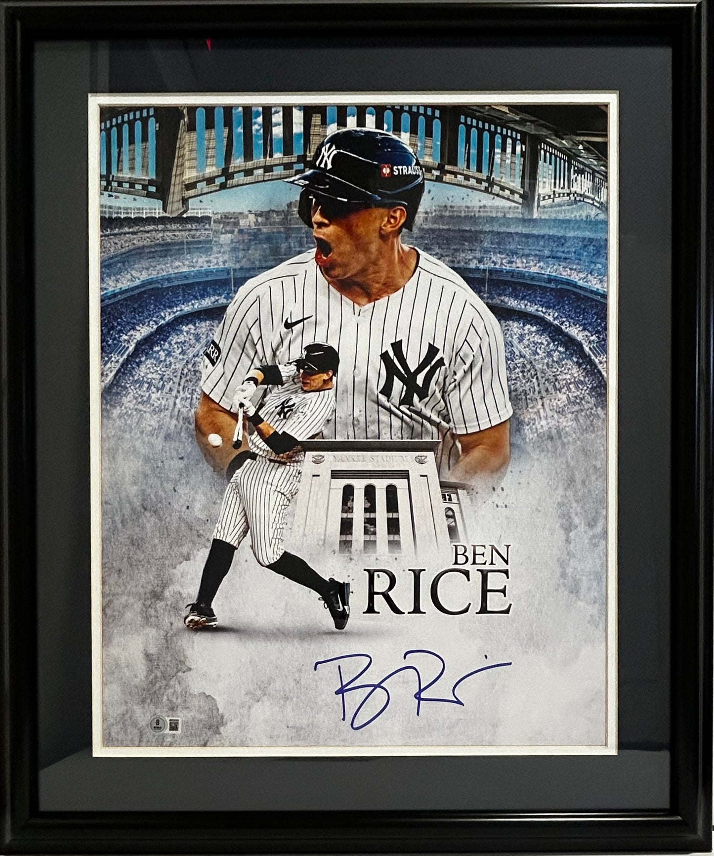 NEW YORK YANKEES BEN RICE SIGNED 16X20 PHOTO DOUBLE MATTED AND FRAMED 20X24 CERTIFIED BECKETT