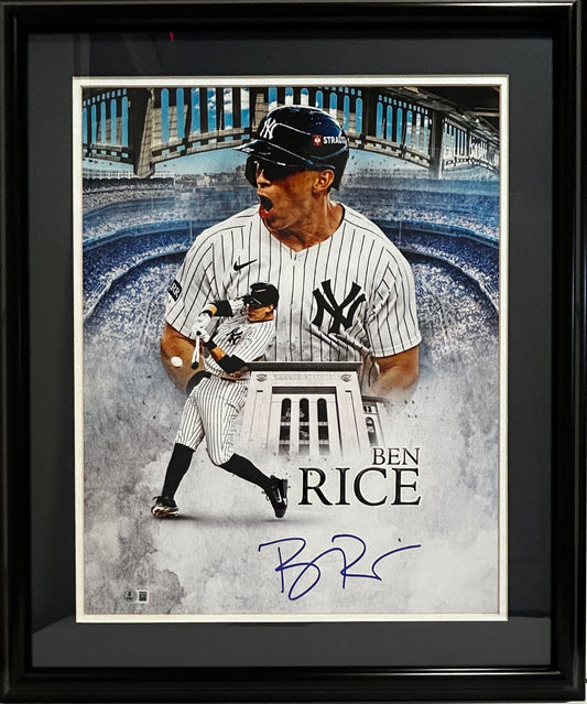 NEW YORK YANKEES BEN RICE SIGNED 16X20 PHOTO DOUBLE MATTED AND FRAMED 20X24 CERTIFIED BECKETT