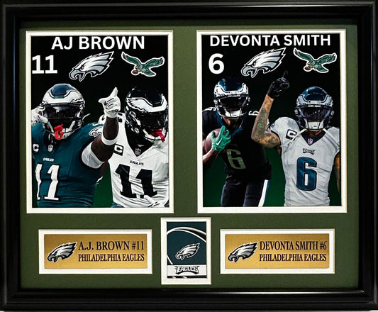 PHILADELPHIA EAGLES AJ BROWN/DEVONTA SMITH 16X20 DOUBLE MATTED AND FRAMED