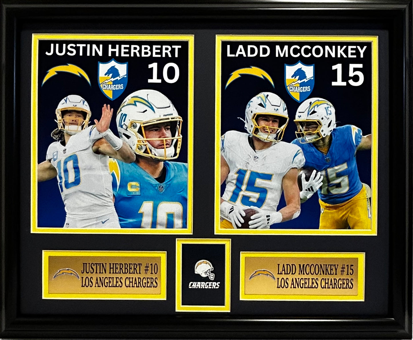 LOS ANGELES CHARGERS JUSTIN HERBERT/LADD MCCONKEY 16X20 DOUBLE MATTED PHOTOS AND FRAMED