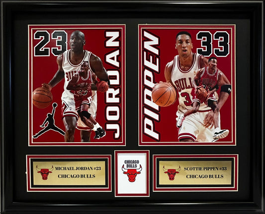 CHICAGO BULLS MICHAEL JORDAN/SCOTTIE PIPPEN 16X20 DOUBLE MATTED PHOTOS AND FRAMED