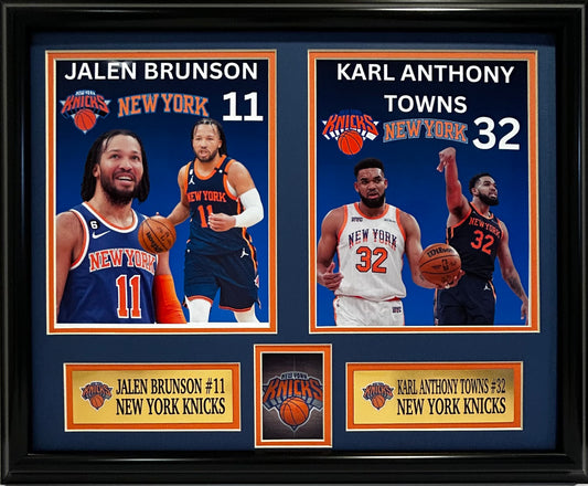 NEW YORK KNICKS JALEN BRUNSON/KARL ANTHONY TOWNS 16X20 DOUBLE MATTED PHOTOS AND FRAMED