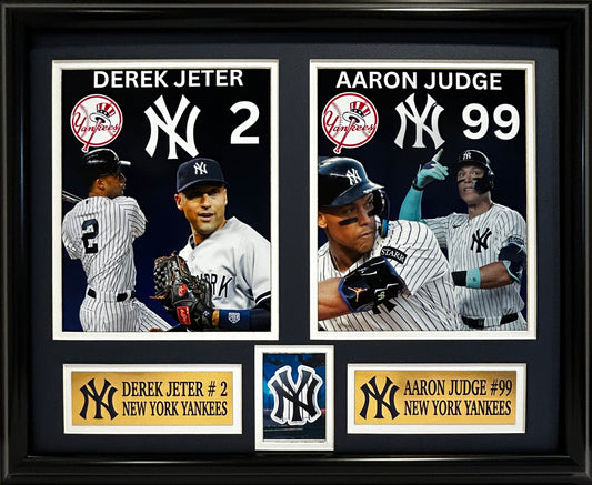NEW YORK YANKEES DEREK JETER/AARON JUDGE 16X20 DOUBLE MATTED PHOTOS AND FRAMED