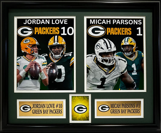 GREEN BAY PACKERS JORDAN LOVE/MICAH PARSONS 16X20 DOUBLE MATTED PHOTOS AND FRAMED