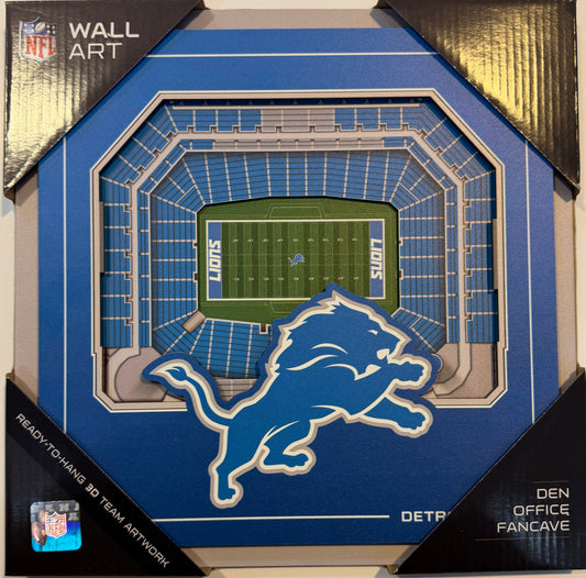 DETROIT LIONS 12X12 LASER CUT STADIUM WOOD SIGN