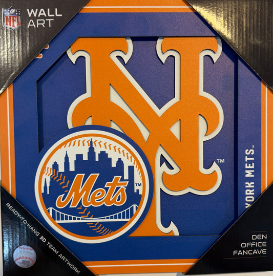 NEW YORK METS 12X12 LASER CUT LOGO WOOD SIGN