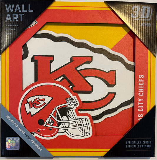 KANSAS CITY CHIEFS 12X12 LASER CUT LOGO WOOD SIGN