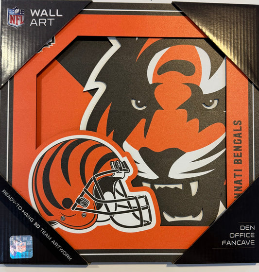 CINNCINATI BENGALS 12X12 LASER CUT LOGO WOOD SIGN