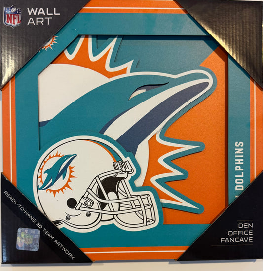 MIAMI DOLPHINS 12X12 LASER CUT LOGO WOOD SIGN
