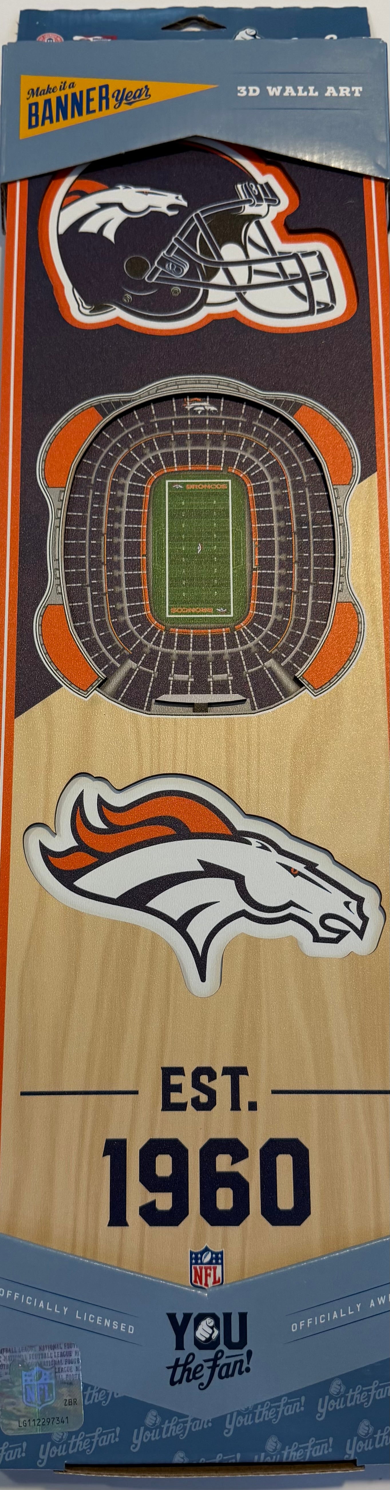 DENVER BRONCOS 12X24 LASER CUT LOGO HELMET STADIUM WOOD SIGN