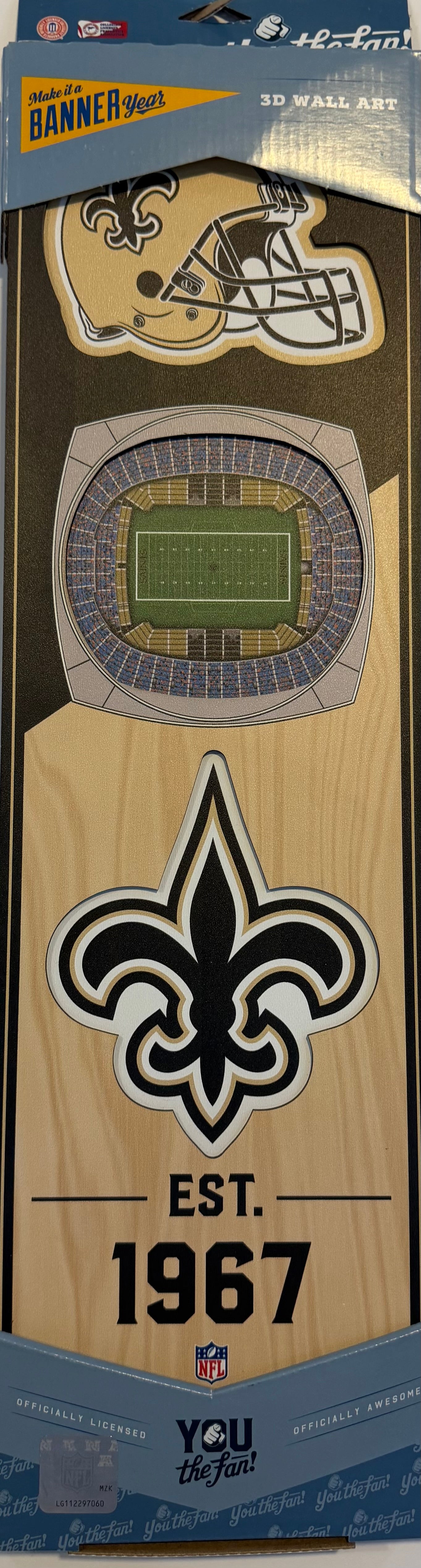 NEW ORLEANS SAINTS 12X24 LASER CUT HELMET LOGO STADIUM WOOD SIGN