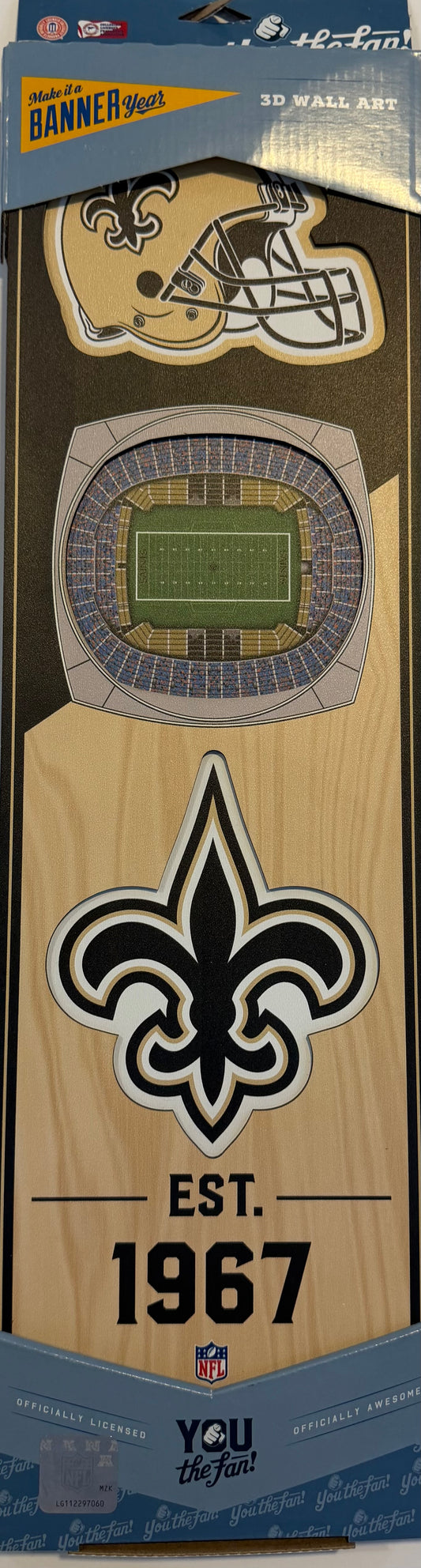 NEW ORLEANS SAINTS 12X24 LASER CUT HELMET LOGO STADIUM WOOD SIGN