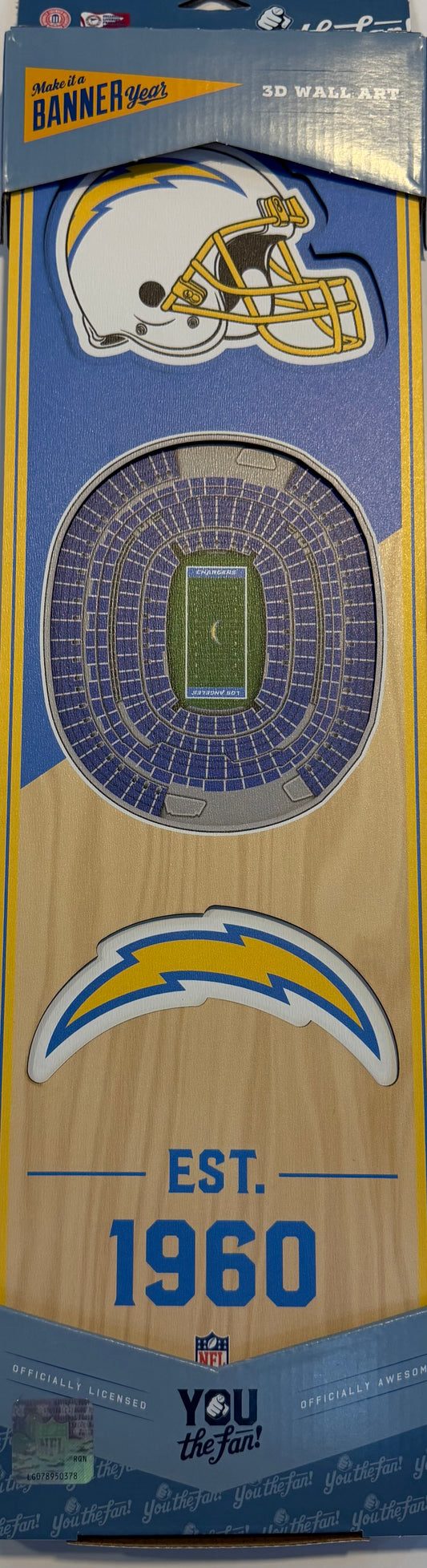 LOS ANGELES CHARGERS 12X24 LASER CUT HELMET LOGO STADIUM WOOD SIGN